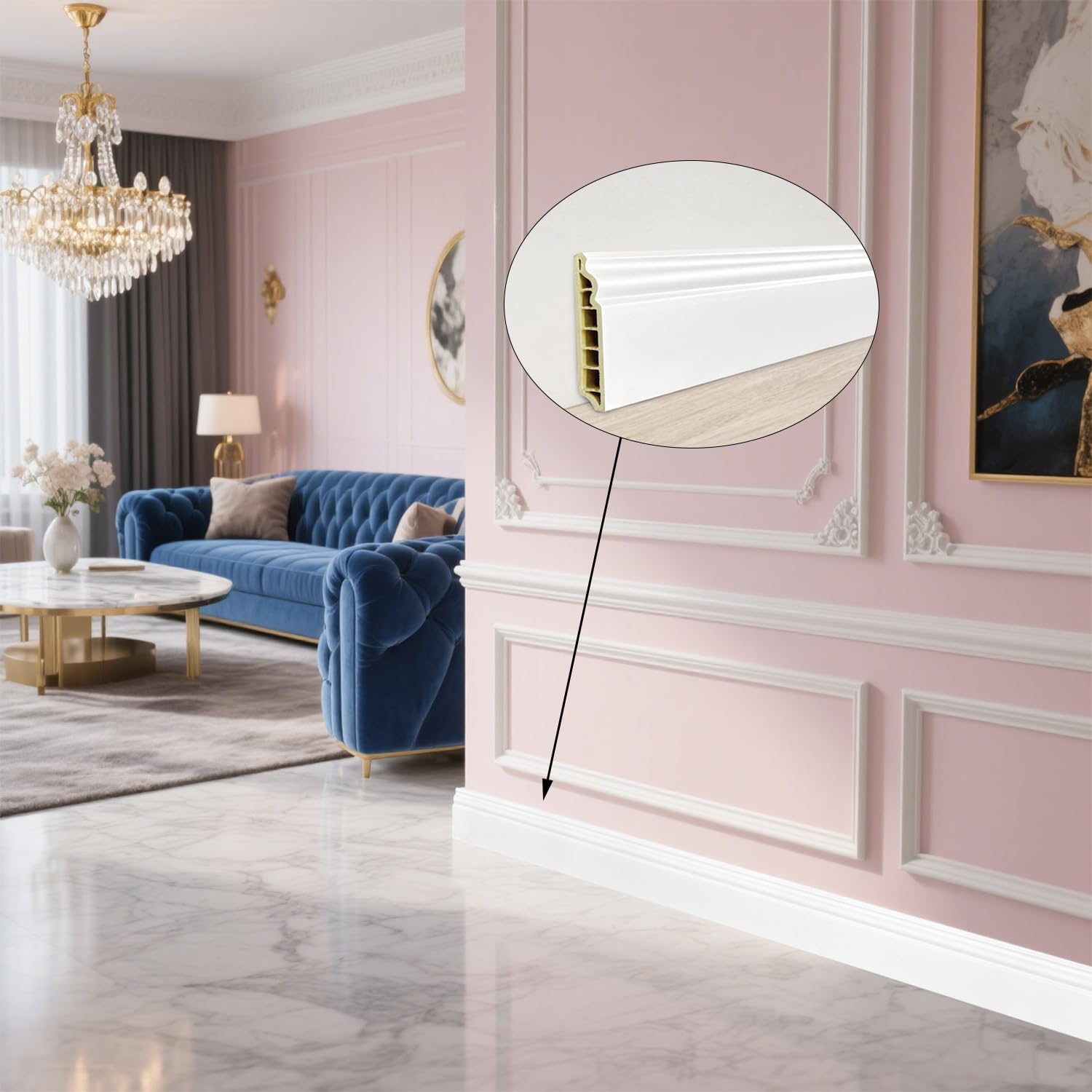 Wall Baseboard Molding Trim,8-Pack of 48 x 3.27 Inch,Peel and Stick High Impact Finish Molding Panel Skirting Board for Home Decor,32 Feet (White 2)