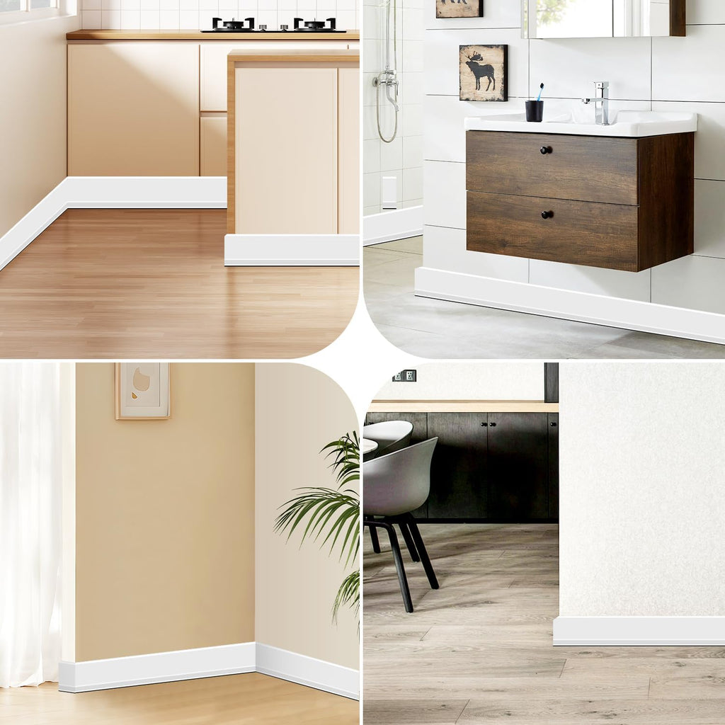 Flexible Baseboard Molding Trim 3 Inch(W) x 40 Feet(L) Self Adhesive Vinyl Wall Base Peel and Stick Cove Base,Rubber Wall Base. (White)