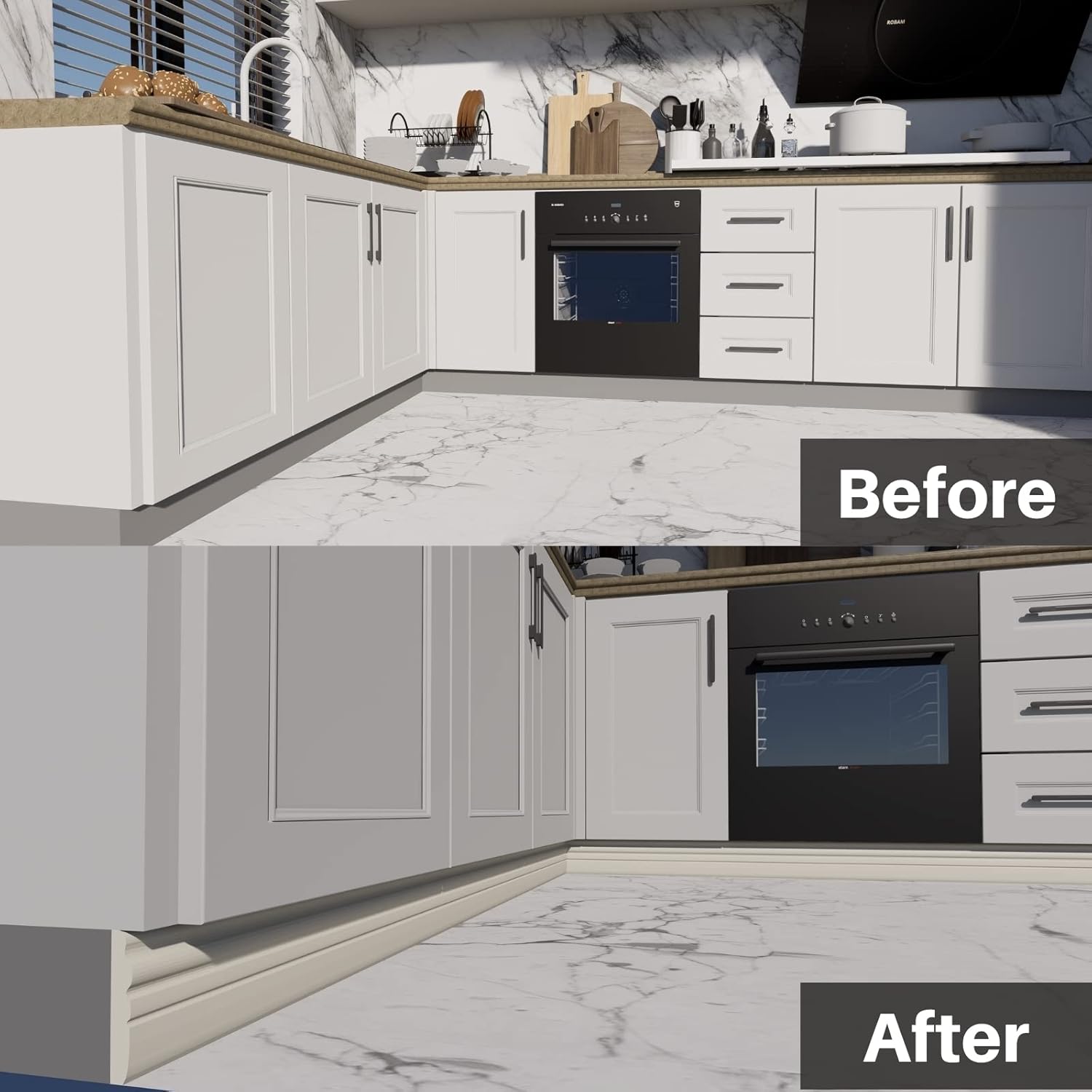 COUKIU Flexible Baseboard Molding Trim, Peel and Stick Rubber Wall Base Moulding Trim, 4 Inch x 16.4 Feet Self-Adhesive Vinyl Wall Base Cove Base (Creamy White)