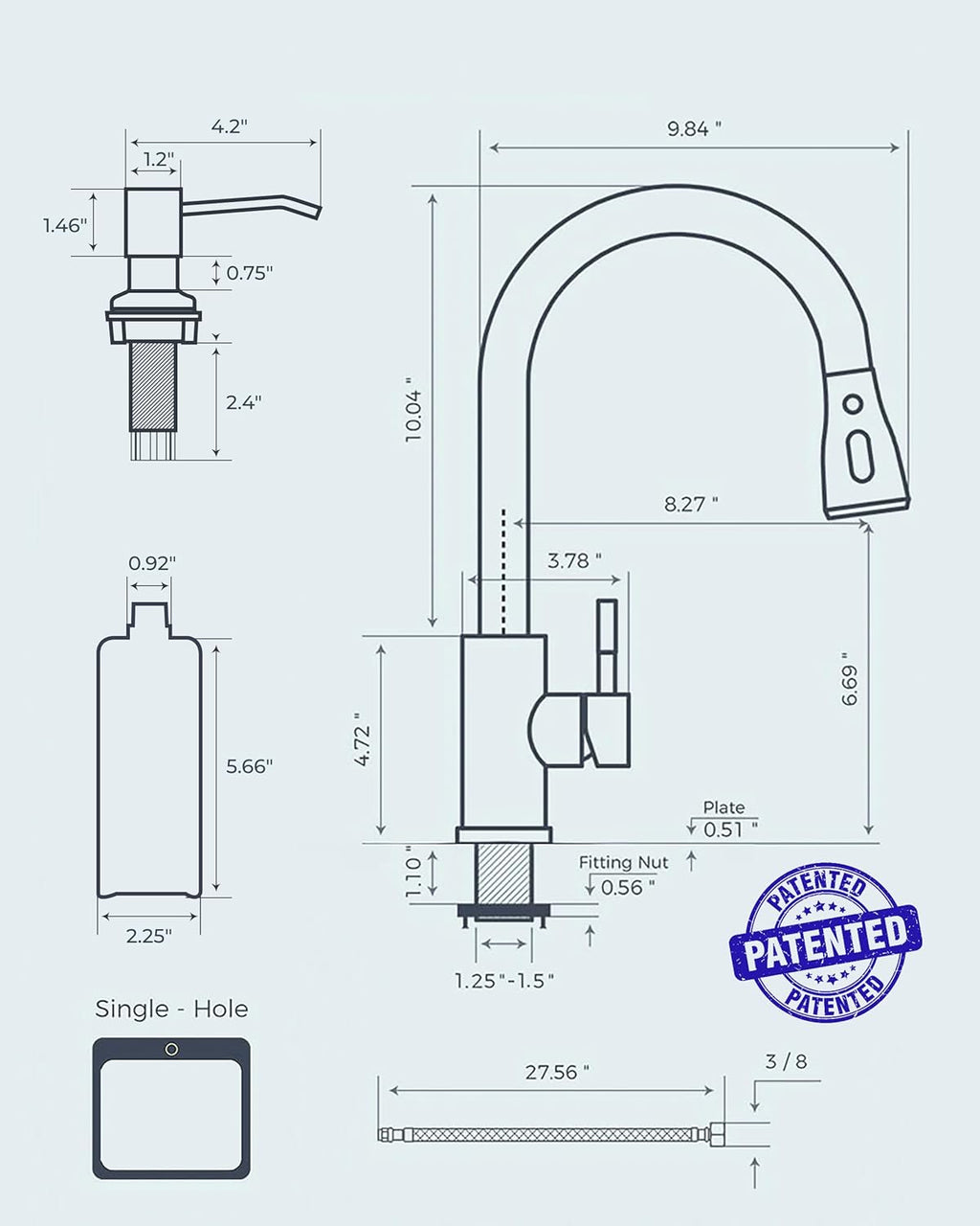 FORIOUS Black Kitchen Faucet with Soap Dispenser and Pull Down Sprayer, Bar High Arc Single Handle Classic 3 Modes Stainless Steel Faucet for Kitchen Sink Farmhouse RV Laundry Camper