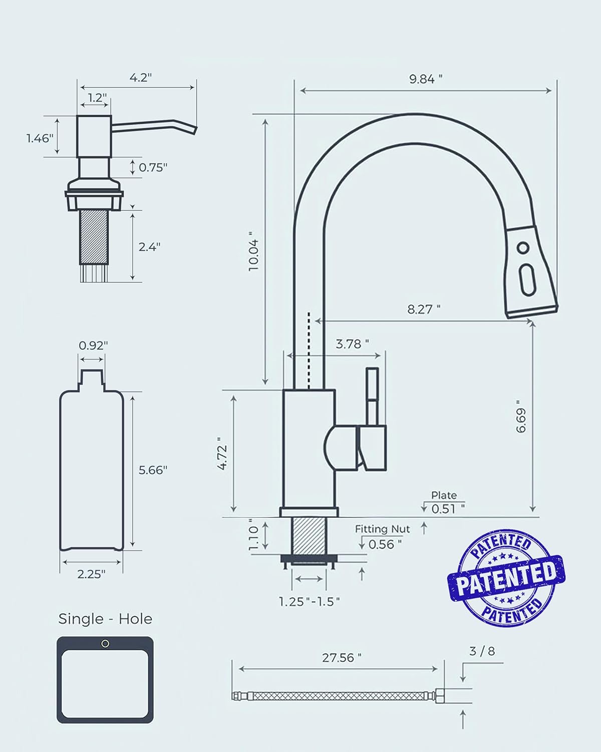 FORIOUS Black Kitchen Faucet with Soap Dispenser and Pull Down Sprayer, Bar High Arc Single Handle Classic 3 Modes Stainless Steel Faucet for Kitchen Sink Farmhouse RV Laundry Camper
