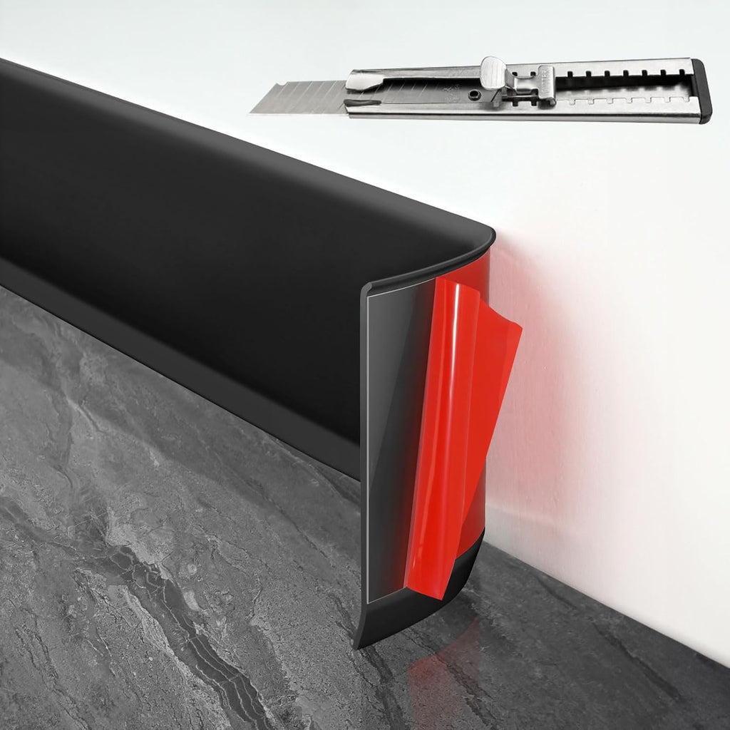 FCSOTSPS Baseboard Trim, 4 Inch(W) x 40 Feet(L) Flexible Baseboard Molding Trim,Self Adhesive Vinyl Baseboard Cove Base,Peel and Stick Wall Base Boards with 1 PCS Utility Knife,White