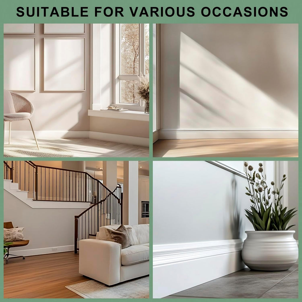 Wall Baseboard Molding Trim,8-Pack of 48 x 3.27 Inch,Peel and Stick High Impact Finish Molding Panel Skirting Board for Home Decor,32 Feet (White 2)