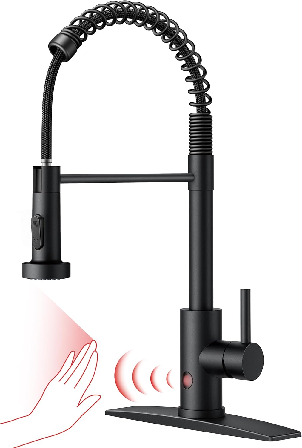 FORIOUS Black Kitchen Faucet with Pull Down Sprayer, Stainless Steel Commercial Single Handle Classic Spring Pull Out Kitchen Sink Faucet for Pot Filler, Farmhouse Camper Bar Laundry Room