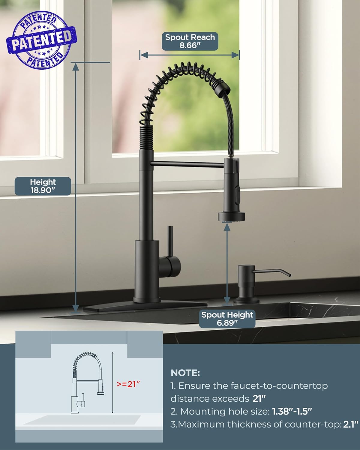 FORIOUS Black Kitchen Faucet with Pull Down Sprayer, Stainless Steel Commercial Single Handle Classic Spring Pull Out Kitchen Sink Faucet for Pot Filler, Farmhouse Camper Bar Laundry Room