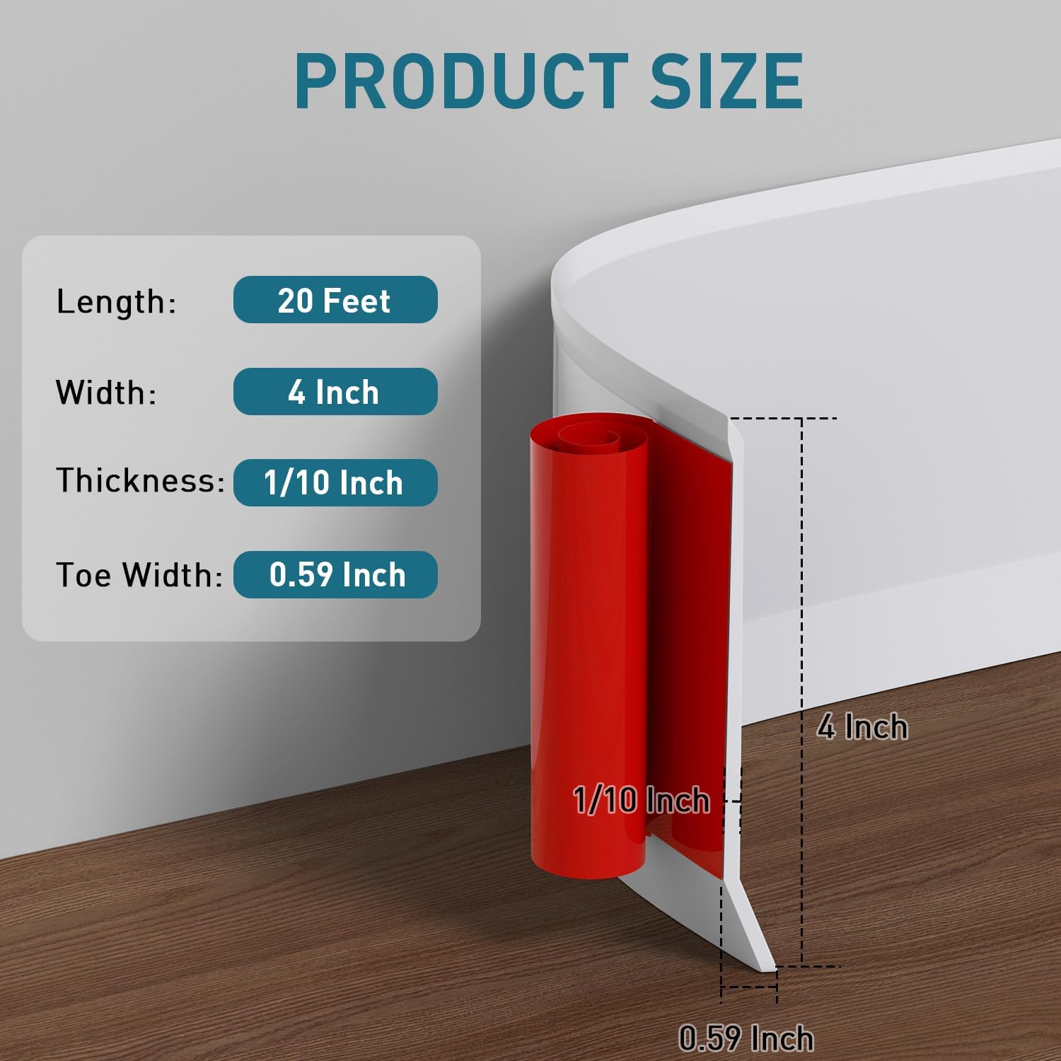 Flexible Baseboard Molding Trim, 4 Inch Vinyl Wall Base with Wider Self-Adhesive Peel and Stick Cove Base, Rubber Wall Base Moulding Trim, 20 Feet, White
