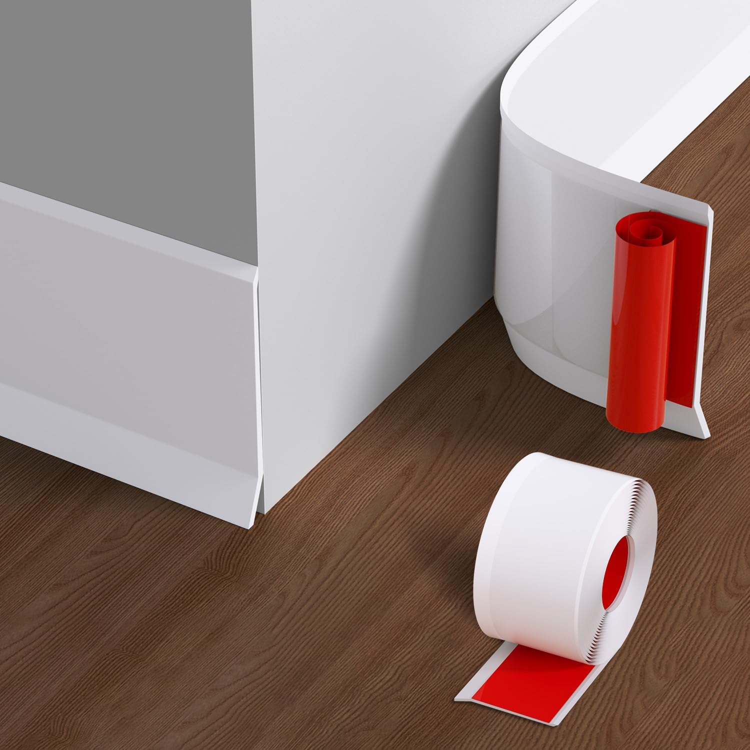 Flexible Baseboard Molding Trim, 4 Inch Vinyl Wall Base with Wider Self-Adhesive Peel and Stick Cove Base, Rubber Wall Base Moulding Trim, 20 Feet, White