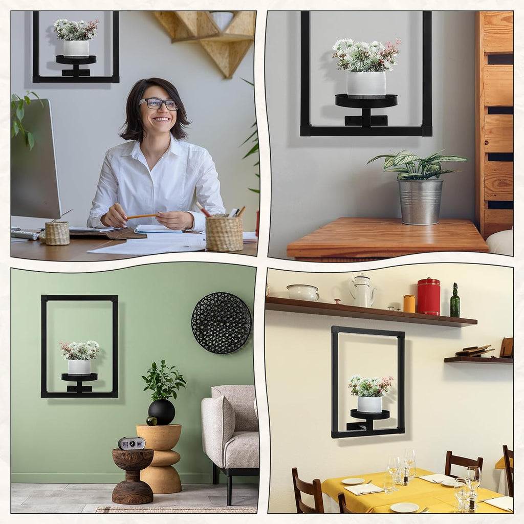 CroBlissful 4 Pcs Wall Plant Holder Wall Planters for Indoor Plants Metal Window Planters Shelves Picture Frame for Indoor Outdoor Living Room Balcony Garden(Rectangle Style)