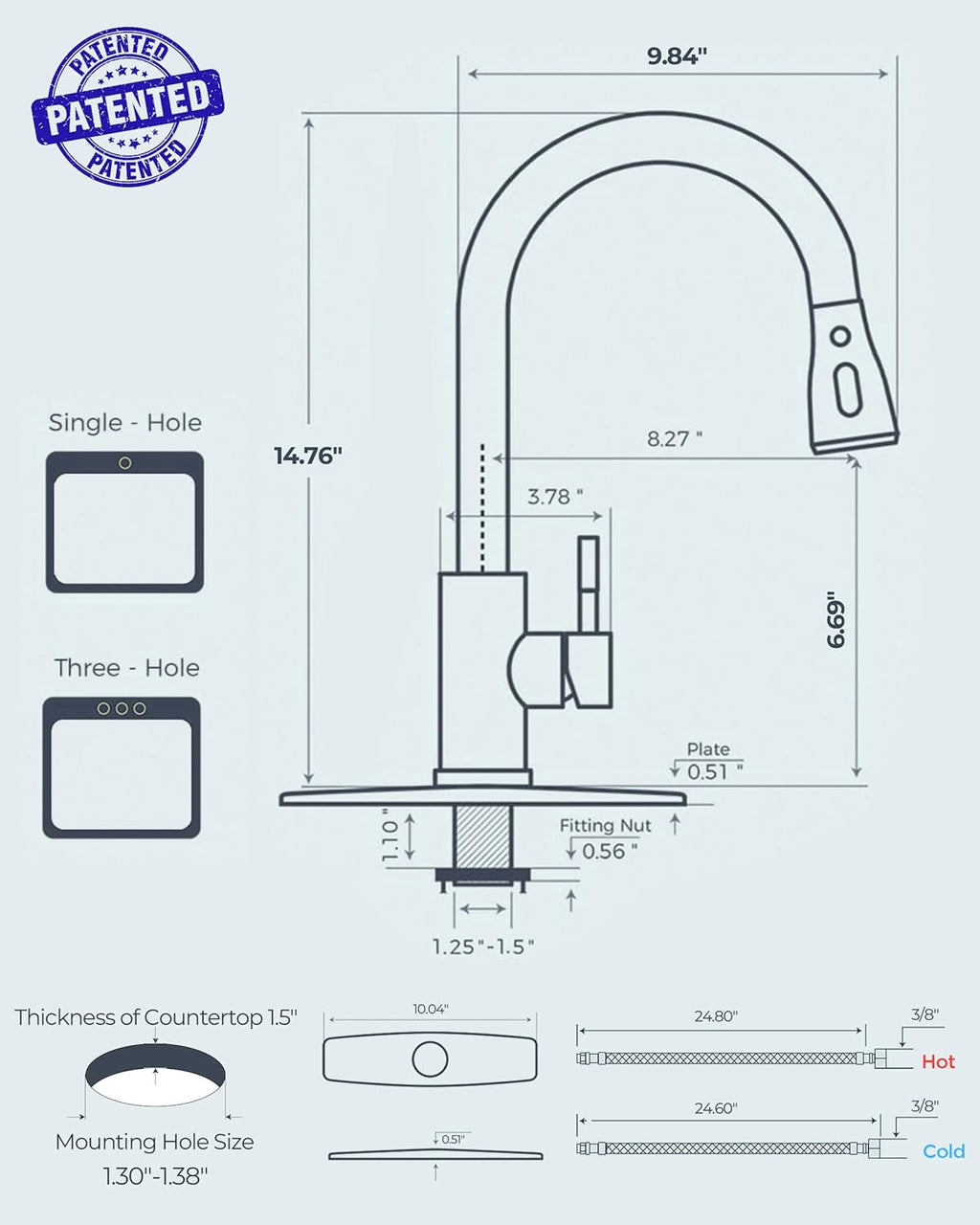 FORIOUS Kitchen Faucets with Pull Down Sprayer, Brushed Nickel, High Arc Single Handle Classic Stainless Steel Sink Faucet 1 or 3 Hole, Suitable for Farmhouse Camper Laundry Rv Bar
