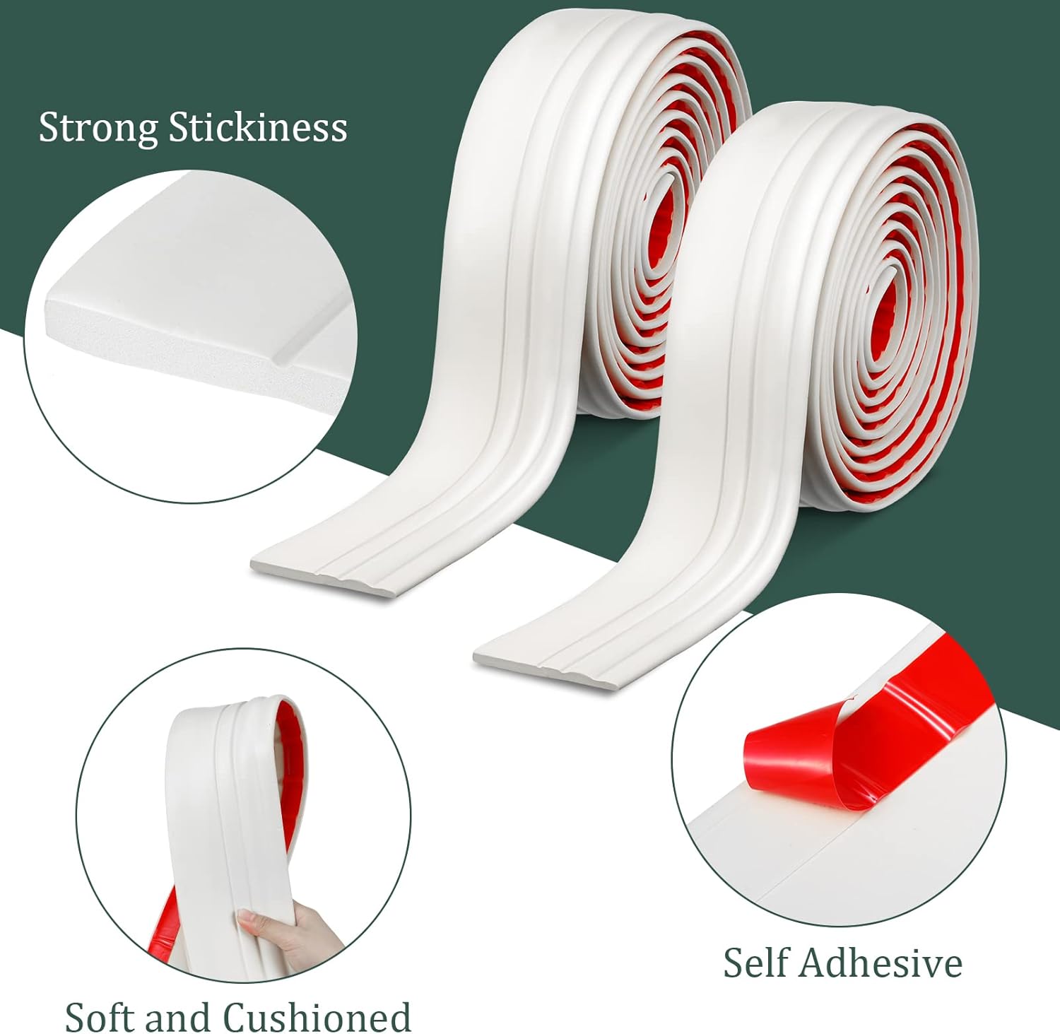 Sasylvia 2 Pcs Flexible Baseboard Molding Trim 4 Inch x 16 Feet Self Adhesive Vinyl Wall Base Peel and Stick Rubber Wall Base Trim Molding Flexible Floor for Floors(Cream White)