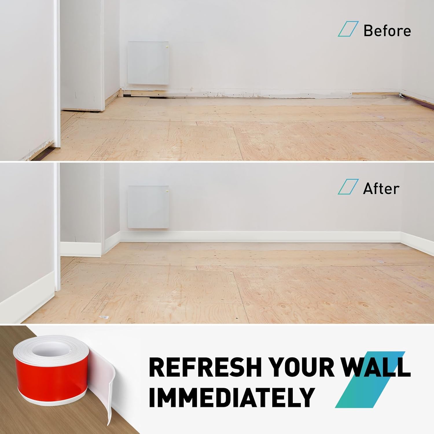 FCSOTSPS Baseboard Trim, 4 Inch(W) x 40 Feet(L) Flexible Baseboard Molding Trim,Self Adhesive Vinyl Baseboard Cove Base,Peel and Stick Wall Base Boards with 1 PCS Utility Knife,White