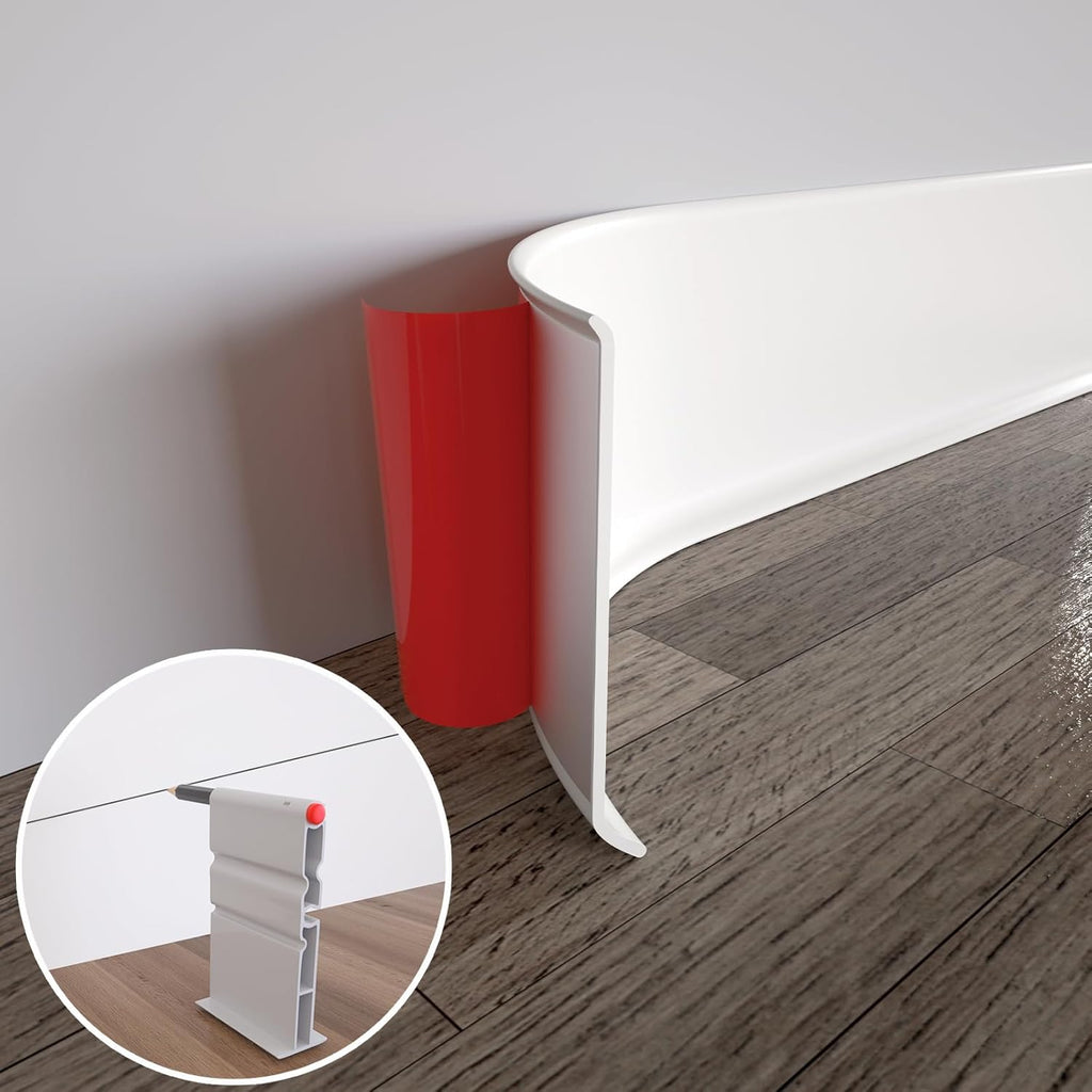 COUKIU Flexible Baseboard Molding Trim, 4 Inch x 20 Feet Self-Adhesive Vinyl Wall Base Cove Base, Peel and Stick Rubber Wall Base Moulding Trim(S100, White)