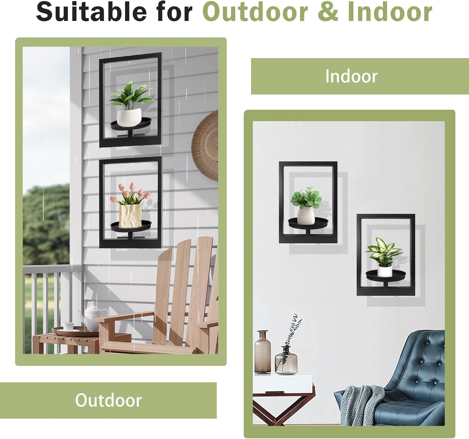 Picture Frame Plant Holder, Wall Mount Plants shelf Indoor Outdoor, Metal Hanging Planters Stand Decor, Window Planter Hanger Shelves, Modern Floating Ornament Rack Art for Home & Garden(Black 2pc)