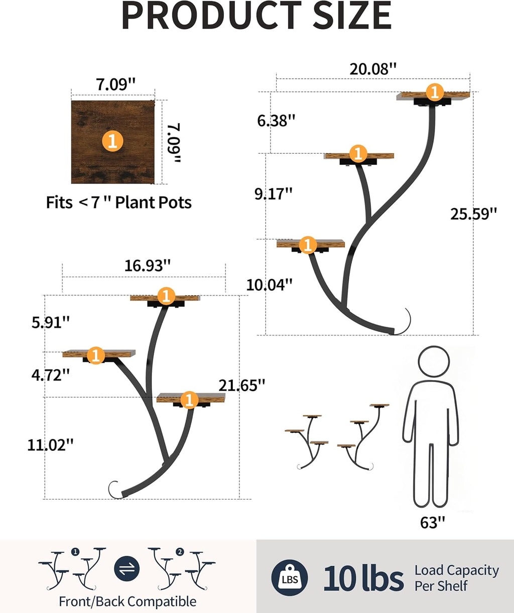 Wall Planters for Indoor Plants 2 Pack, 6 Tiered Wall Plant Holder Hanging Planters Plant Stand Indoor, Window Plants Shelves for Living Room Patio