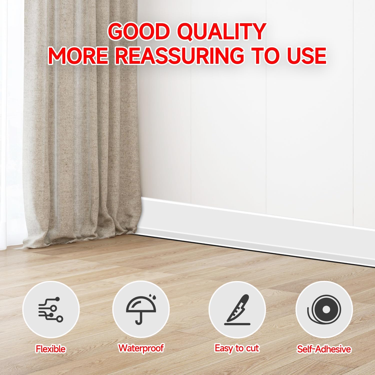 Flexible Baseboard Molding Trim 3 Inch(W) x 40 Feet(L) Self Adhesive Vinyl Wall Base Peel and Stick Cove Base,Rubber Wall Base. (White)