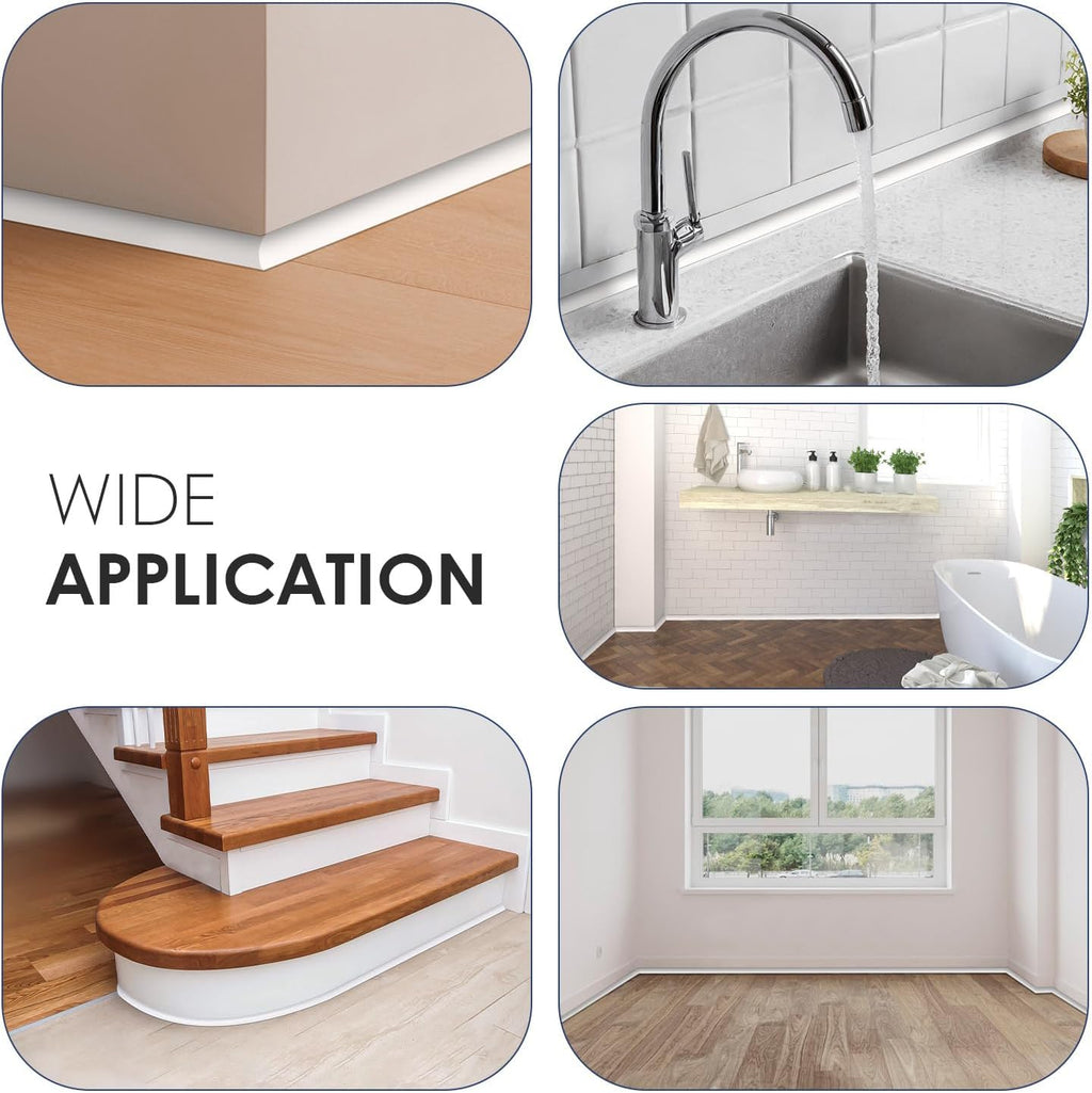 Flexible Quarter Round Molding, 158 Inch Peel and Stick Rubber Quarter Round Trim Molding with Self Adhesive, Waterproof Bendable Molding Trim for Wall Edge Corner,Staircase Cabinet Edge,White