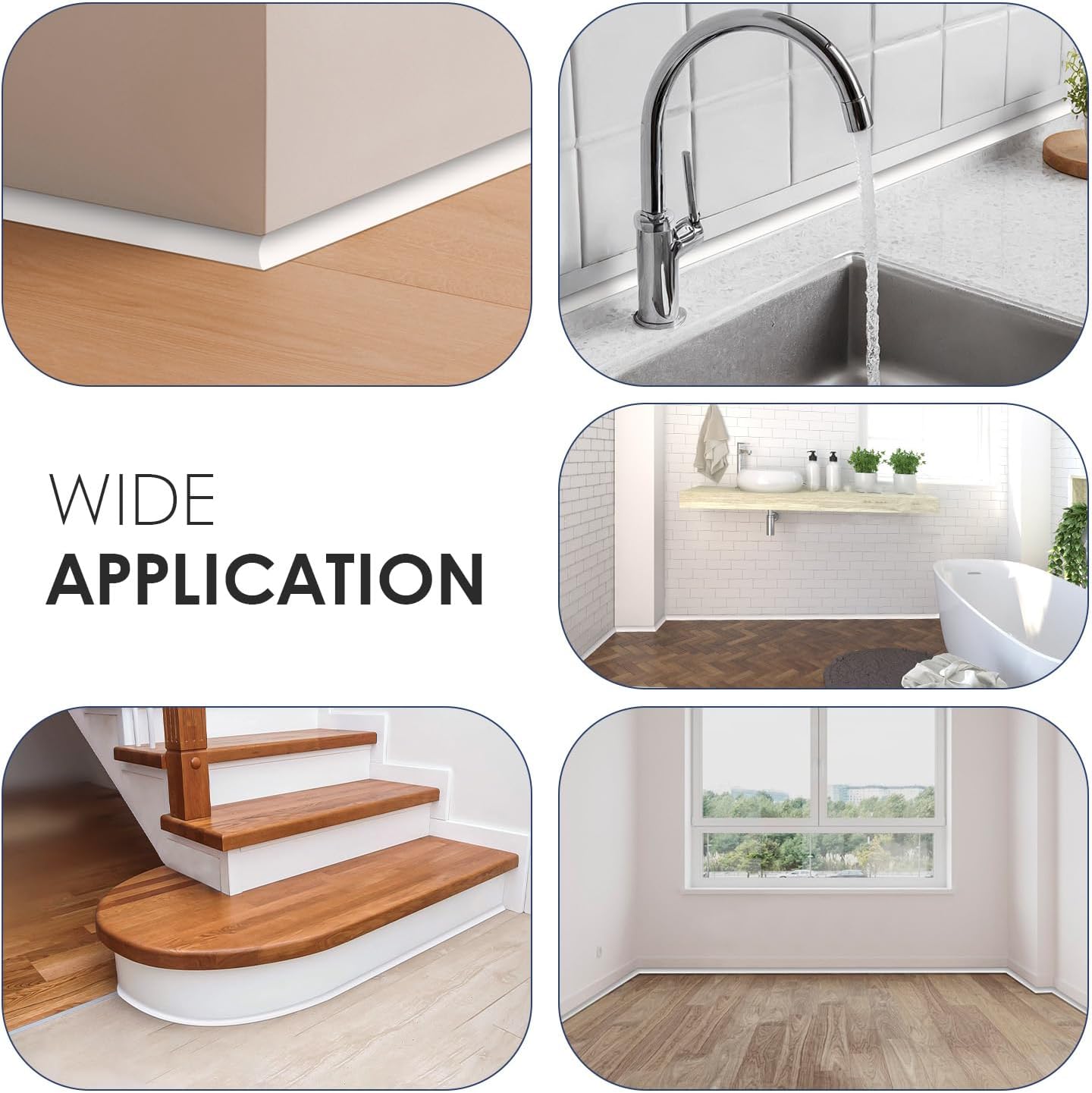 Flexible Quarter Round Molding, 158 Inch Peel and Stick Rubber Quarter Round Trim Molding with Self Adhesive, Waterproof Bendable Molding Trim for Wall Edge Corner,Staircase Cabinet Edge,White