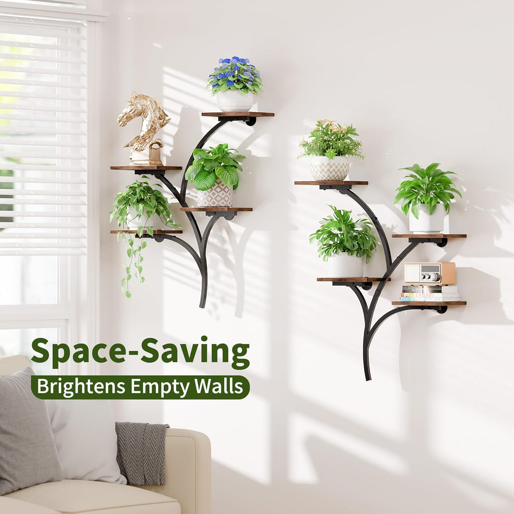 POZILAN Wall Planters for Indoor Plants, Wall Mount Plant Holder, 2 Pack 8 Tiered Wall Mounted Planter Hanging Planters Plant Stand Indoor, Window Plant Shelves for Living Room Patio