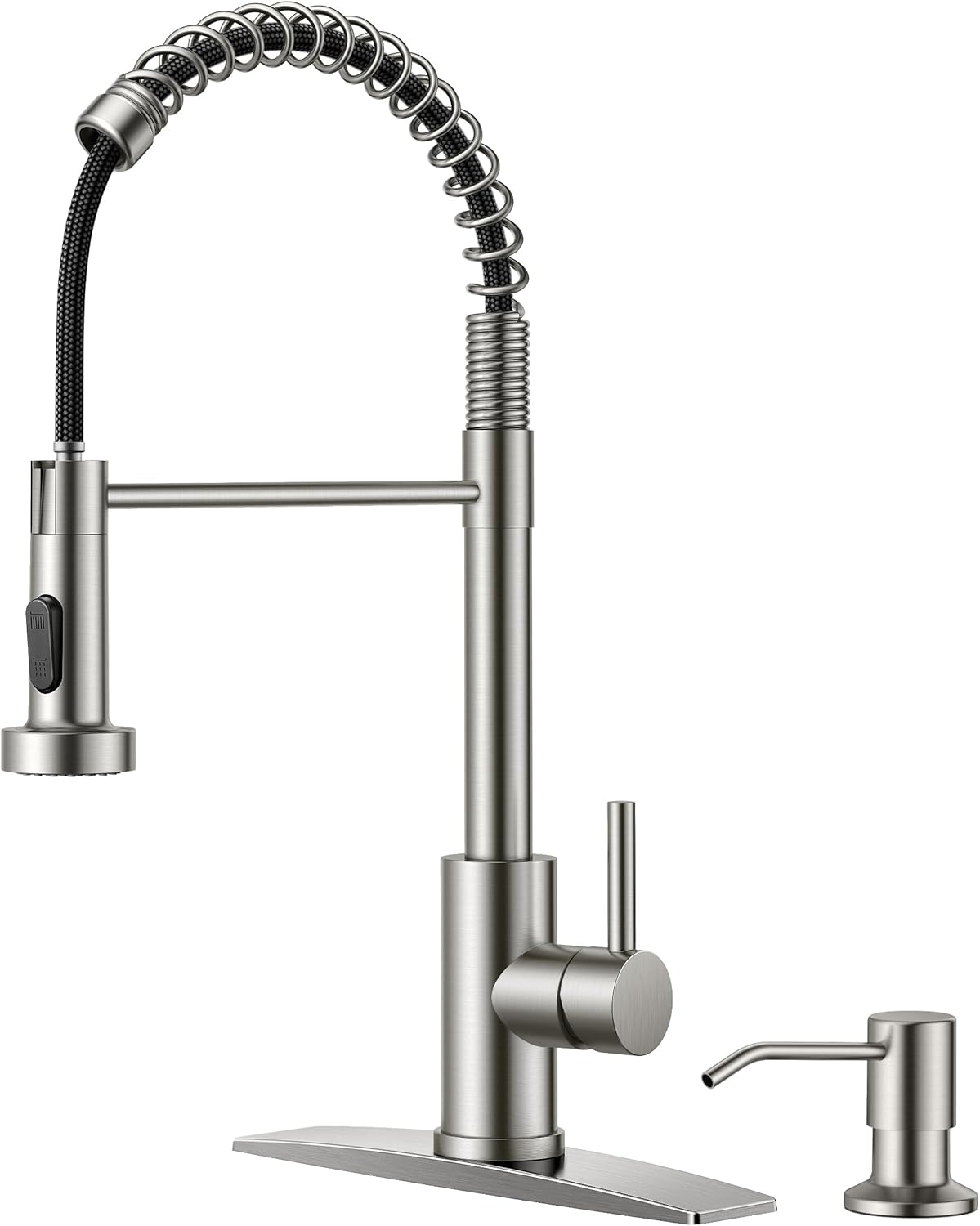 FORIOUS Black Kitchen Faucet with Pull Down Sprayer, Stainless Steel Commercial Single Handle Classic Spring Pull Out Kitchen Sink Faucet for Pot Filler, Farmhouse Camper Bar Laundry Room