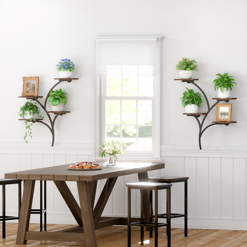 POZILAN Wall Planters for Indoor Plants, Wall Mount Plant Holder, 2 Pack 8 Tiered Wall Mounted Planter Hanging Planters Plant Stand Indoor, Window Plant Shelves for Living Room Patio