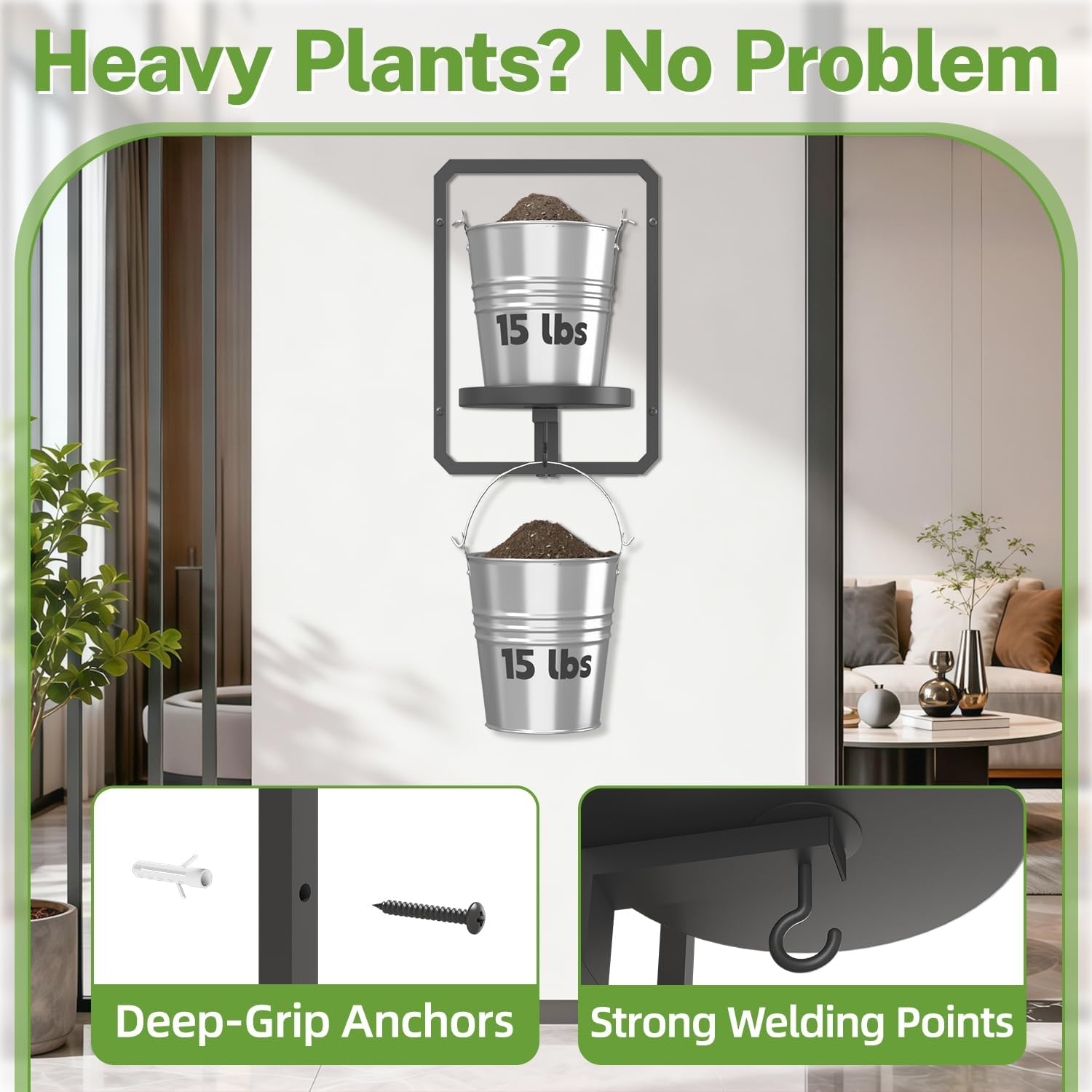 iDavosic.ly Wall Plant Holder Set of 4, Indoor Floating Display Stand, 11.8 Inch Heavy Duty Hooks Outdoor Metal Picture Frame, Garden Porch Patio Decor, Space Saving (Pots/Chains/Plants Not Included)