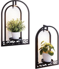 Rioneta Wall Planter Holder with Light, Metal Arch Frame Hanging Plant Stand with Grow Lights, Modern Black Iron Wall Decor for Indoor Outdoor Living Room, Balcony & Garden 2 Pack Black