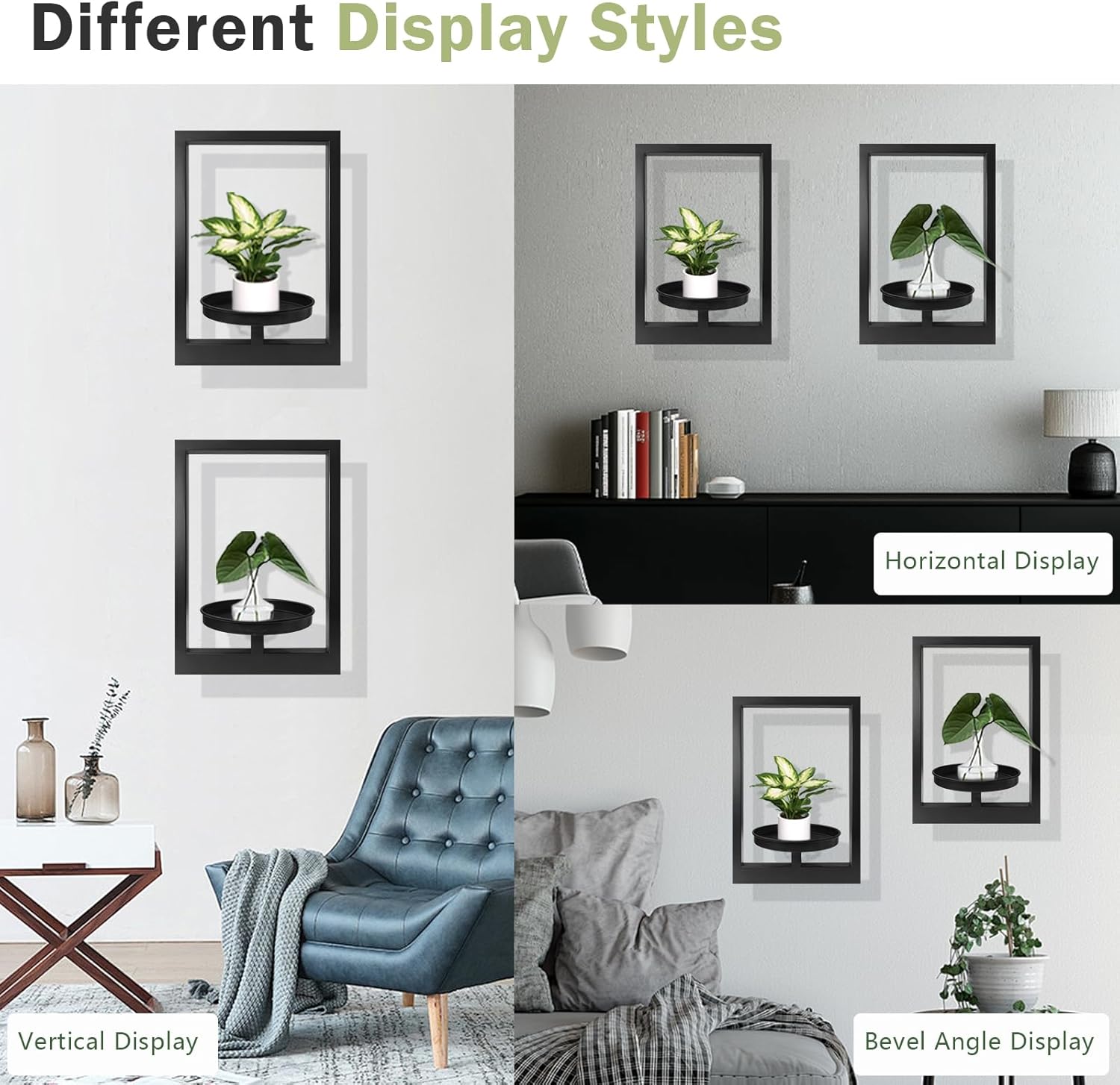 Picture Frame Plant Holder, Wall Mount Plants shelf Indoor Outdoor, Metal Hanging Planters Stand Decor, Window Planter Hanger Shelves, Modern Floating Ornament Rack Art for Home & Garden(Black 2pc)