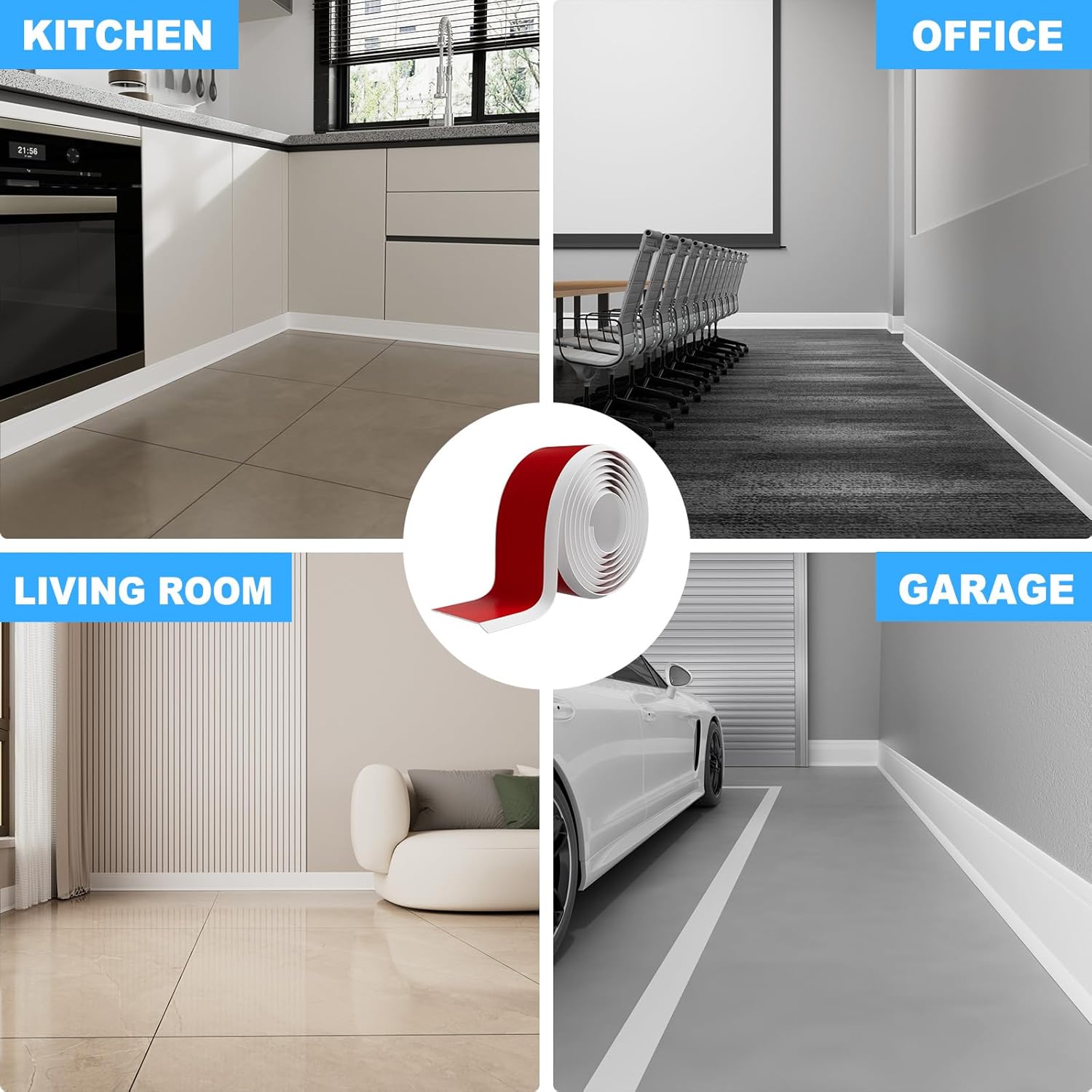 Duzzy Flexible Baseboard Trim, 6 Inch(H) x 20 Feet(L) Peel and Stick Vinyl Baseboard Molding Trim, Self-Adhesive Wall Base Cove Base