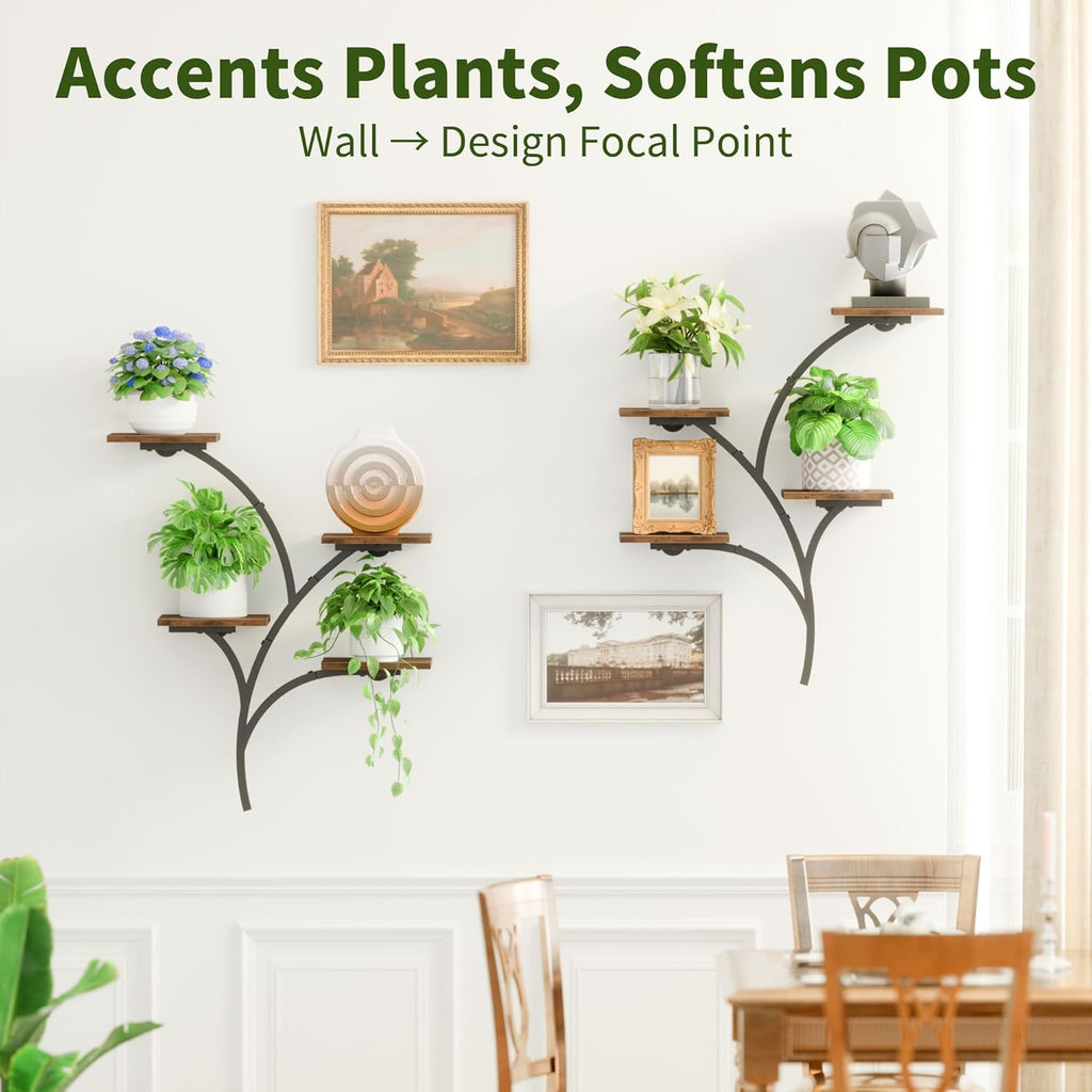 POZILAN Wall Planters for Indoor Plants, Wall Mount Plant Holder, 2 Pack 8 Tiered Wall Mounted Planter Hanging Planters Plant Stand Indoor, Window Plant Shelves for Living Room Patio