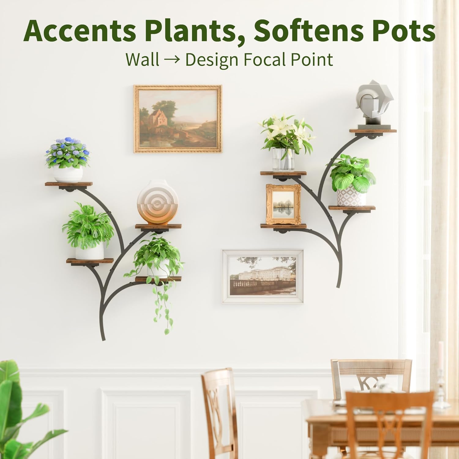 POZILAN Wall Planters for Indoor Plants, Wall Mount Plant Holder, 2 Pack 8 Tiered Wall Mounted Planter Hanging Planters Plant Stand Indoor, Window Plant Shelves for Living Room Patio