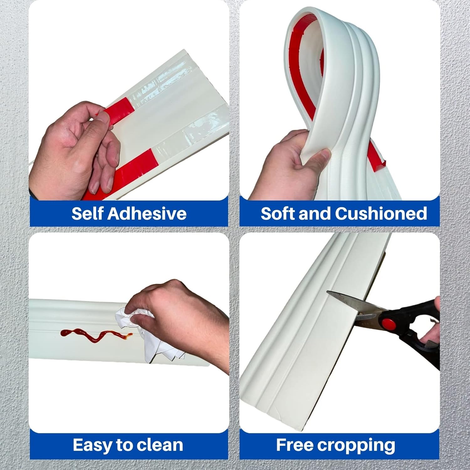 COUKIU Flexible Baseboard Molding Trim, Peel and Stick Rubber Wall Base Moulding Trim, 4 Inch x 16.4 Feet Self-Adhesive Vinyl Wall Base Cove Base (Creamy White)