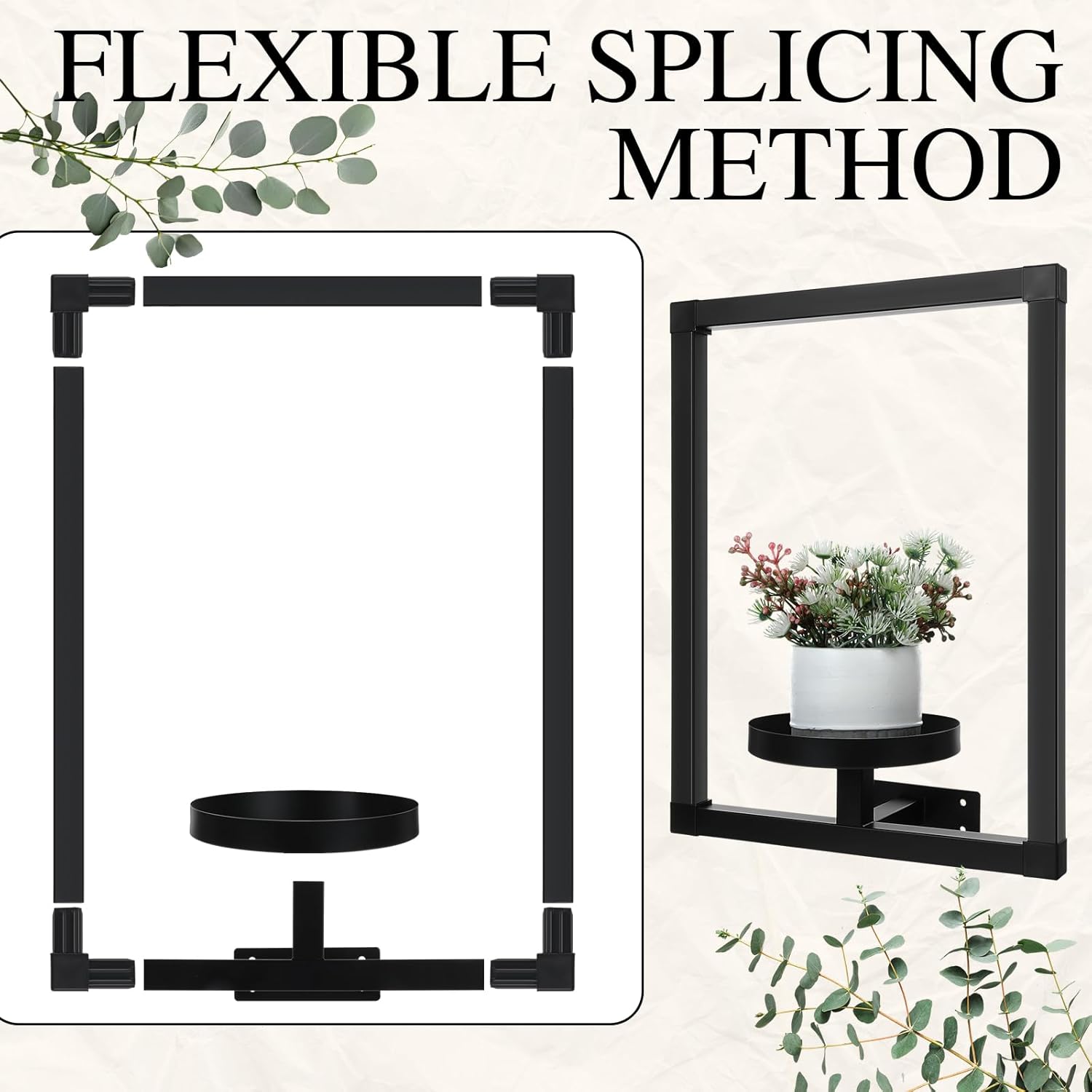 CroBlissful 4 Pcs Wall Plant Holder Wall Planters for Indoor Plants Metal Window Planters Shelves Picture Frame for Indoor Outdoor Living Room Balcony Garden(Rectangle Style)