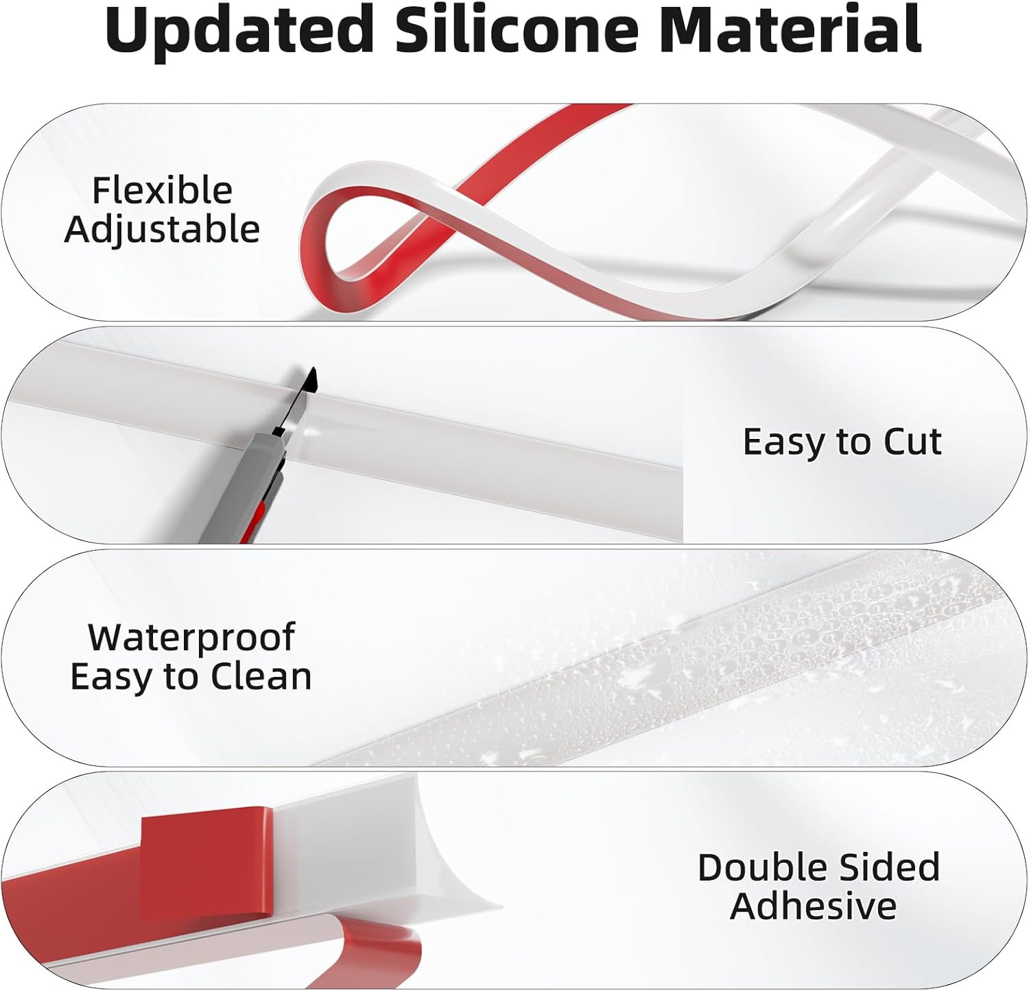 19.6' Flexible Quarter Round Molding, Peel and Stick Shoe Molding Baseboard,Selfadhesive Corner Trim for Wall Floor Edge, Bendable Rubber Trim for Stair,Countertop,Backsplash, Bathroom Bathtub (White)