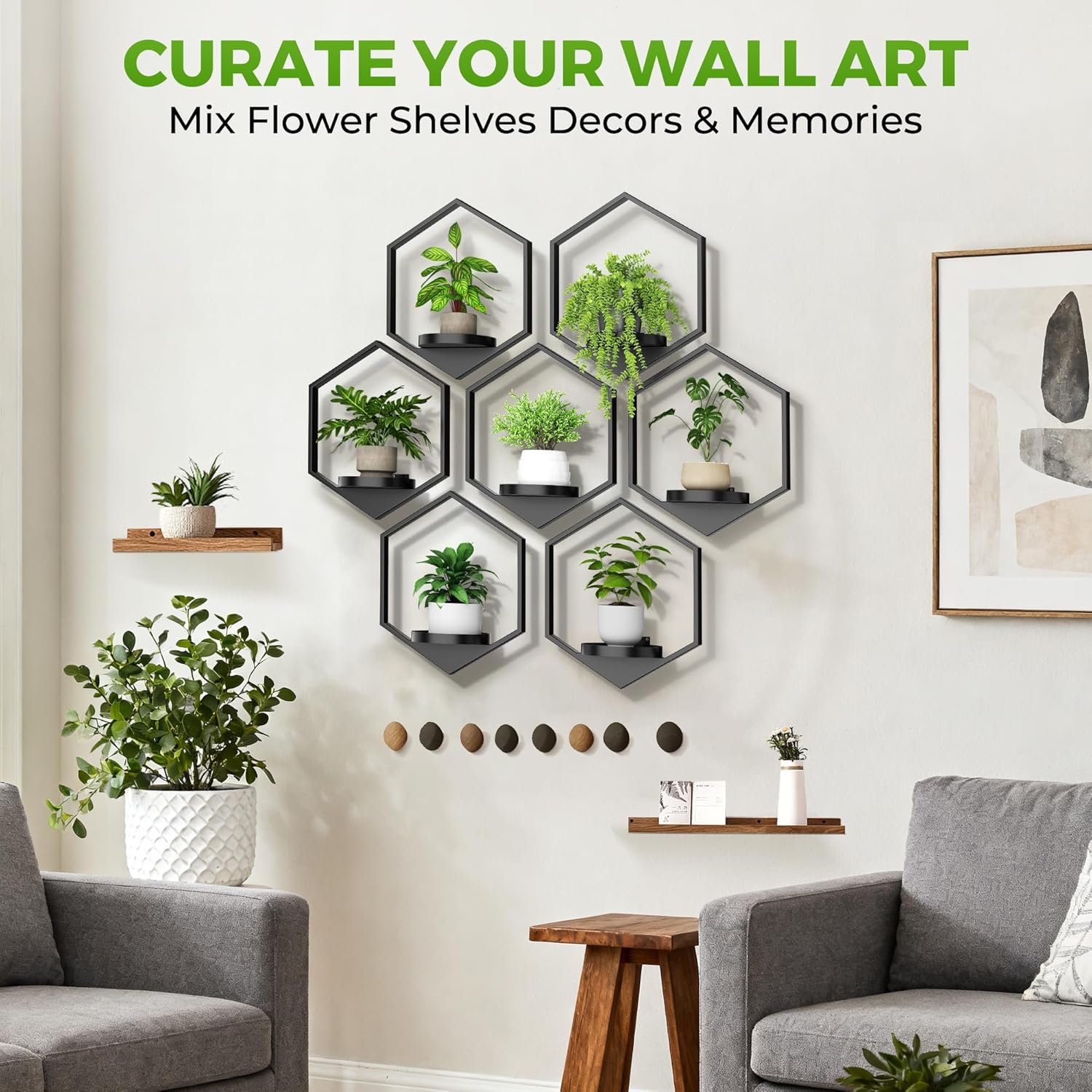 Wall Planters for Indoor Plants 7 Pack, Plant Frames Wall Decor Living Room Plant Stand Hanging Wall Plants Holder to Hold Large Pots Wall Plant Hanger Window Plant Shelves for Outdoor Entryway