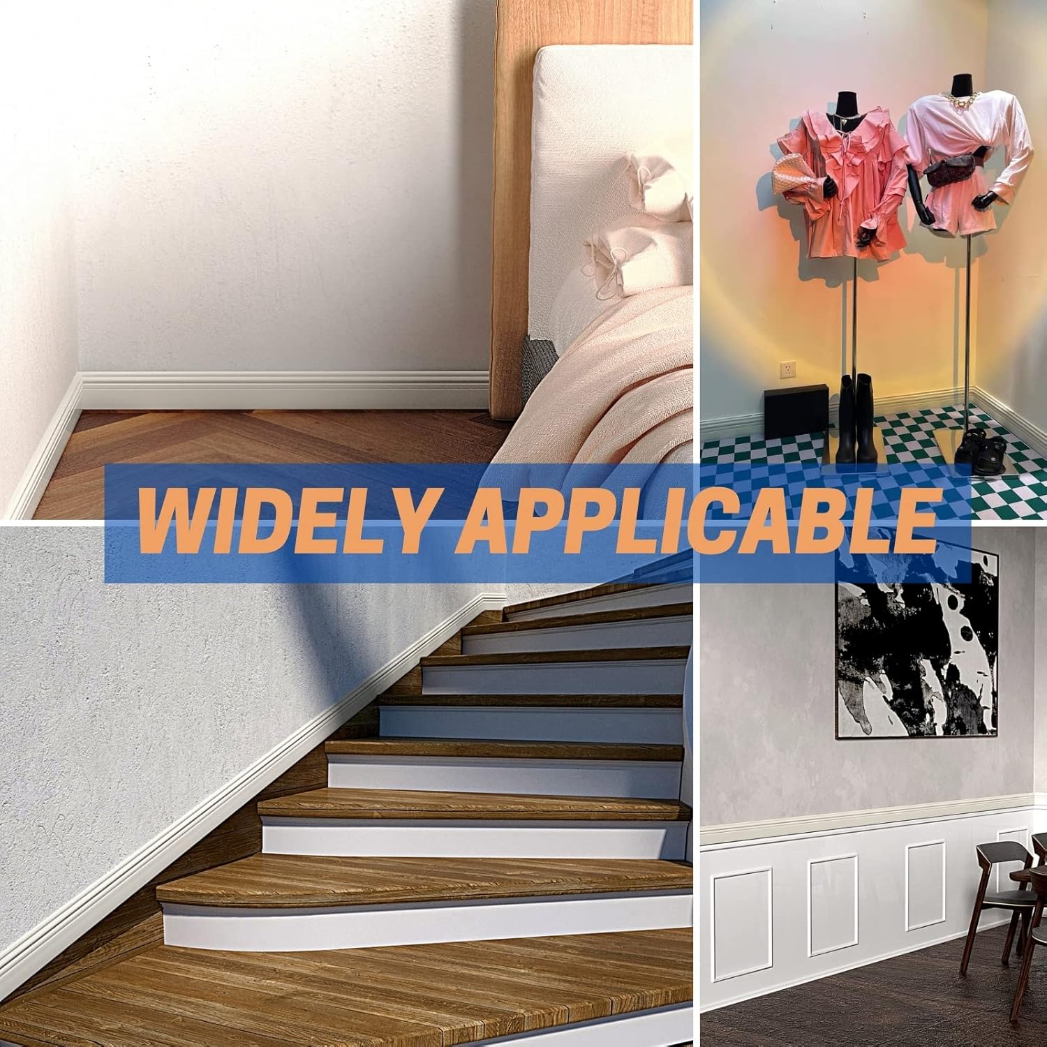 COUKIU Flexible Baseboard Molding Trim, Peel and Stick Rubber Wall Base Moulding Trim, 4 Inch x 16.4 Feet Self-Adhesive Vinyl Wall Base Cove Base (Creamy White)