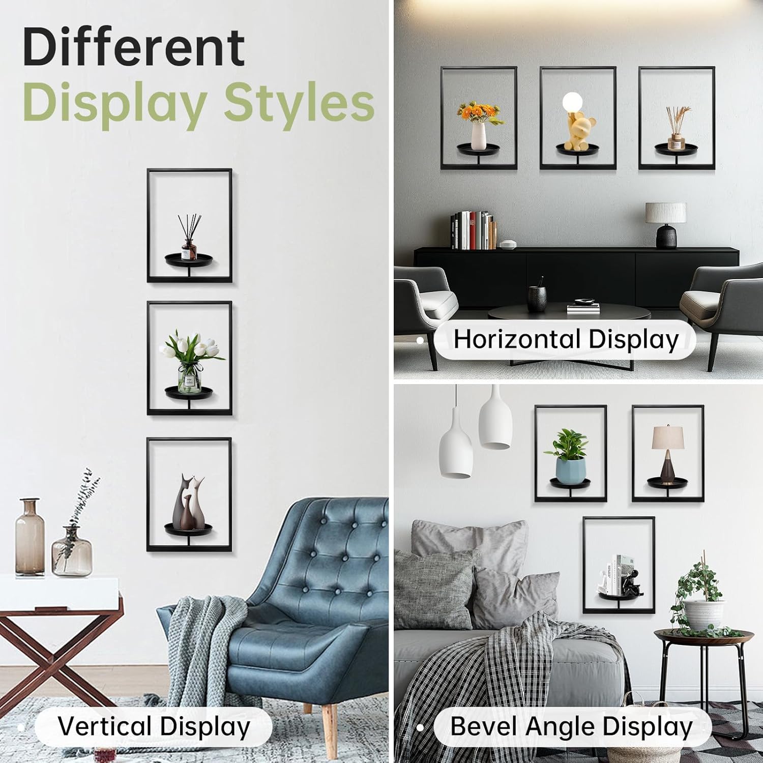 DFLU Picture Frame Plant Holder Indoor, Black Wall Plants Hanger Outdoor,Metal Window Potted Stand Shelves, Wall-Mounted Hanging Planters Art Rack for Living Room Balcony Patio Garden(3Pcs)