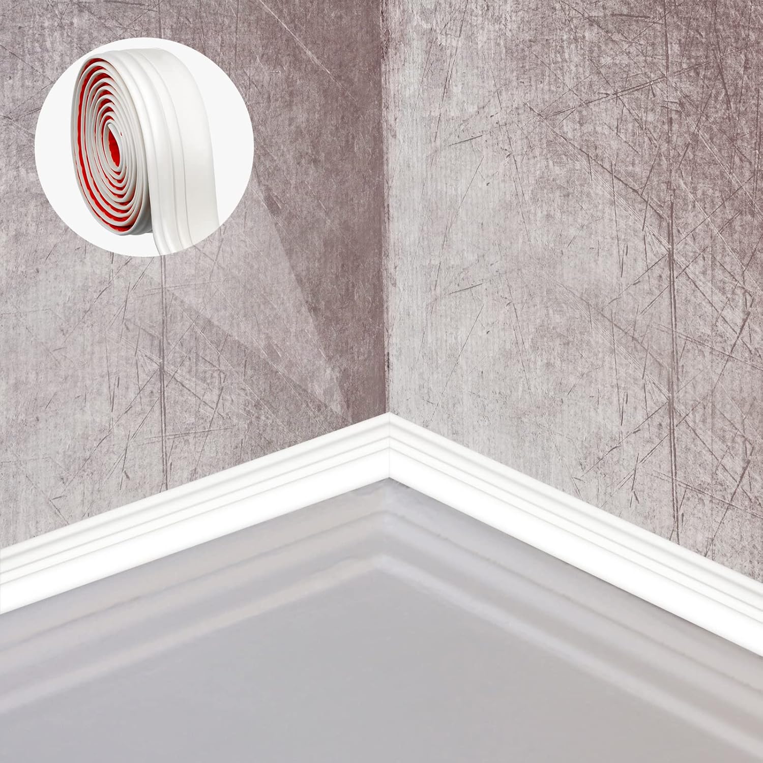 Sasylvia 2 Pcs Flexible Baseboard Molding Trim 4 Inch x 16 Feet Self Adhesive Vinyl Wall Base Peel and Stick Rubber Wall Base Trim Molding Flexible Floor for Floors(Cream White)