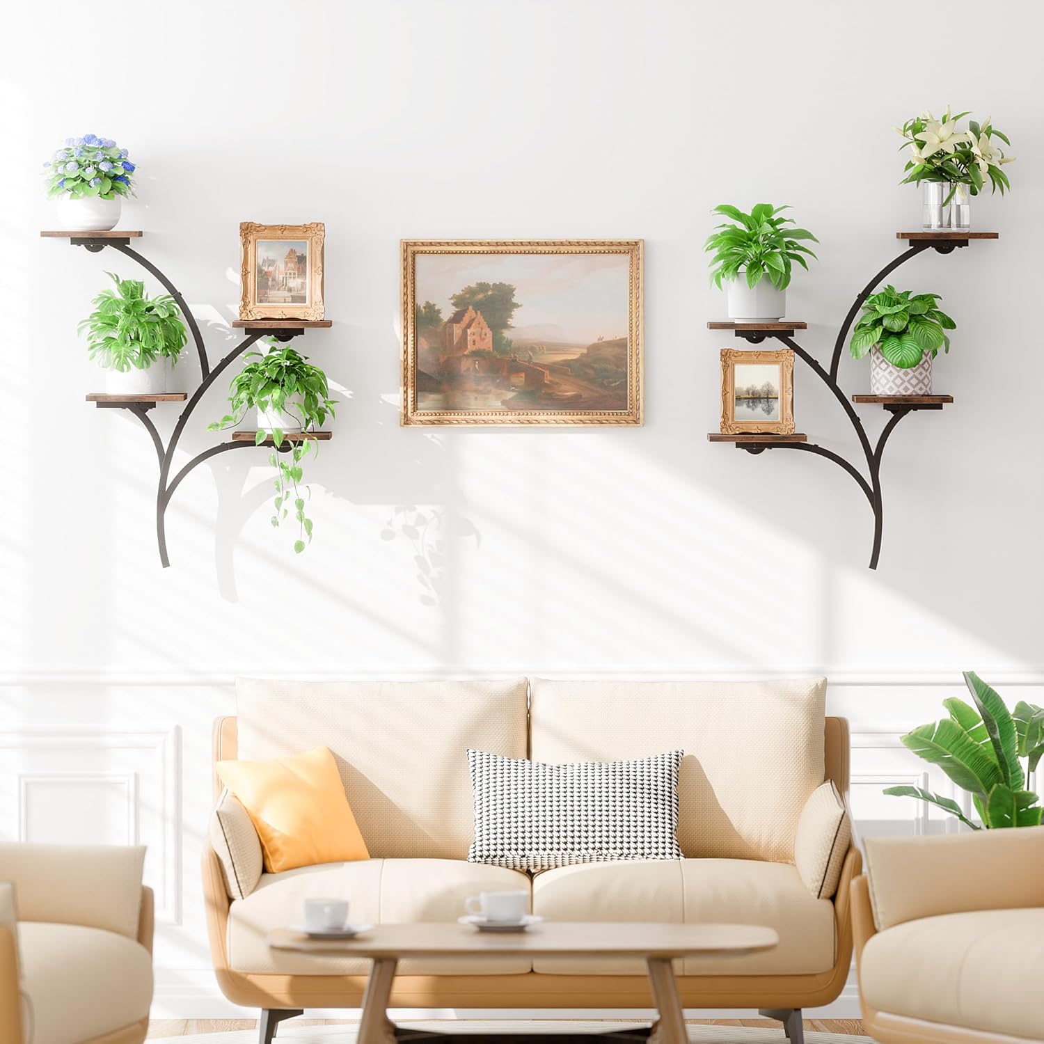 POZILAN Wall Planters for Indoor Plants, Wall Mount Plant Holder, 2 Pack 8 Tiered Wall Mounted Planter Hanging Planters Plant Stand Indoor, Window Plant Shelves for Living Room Patio