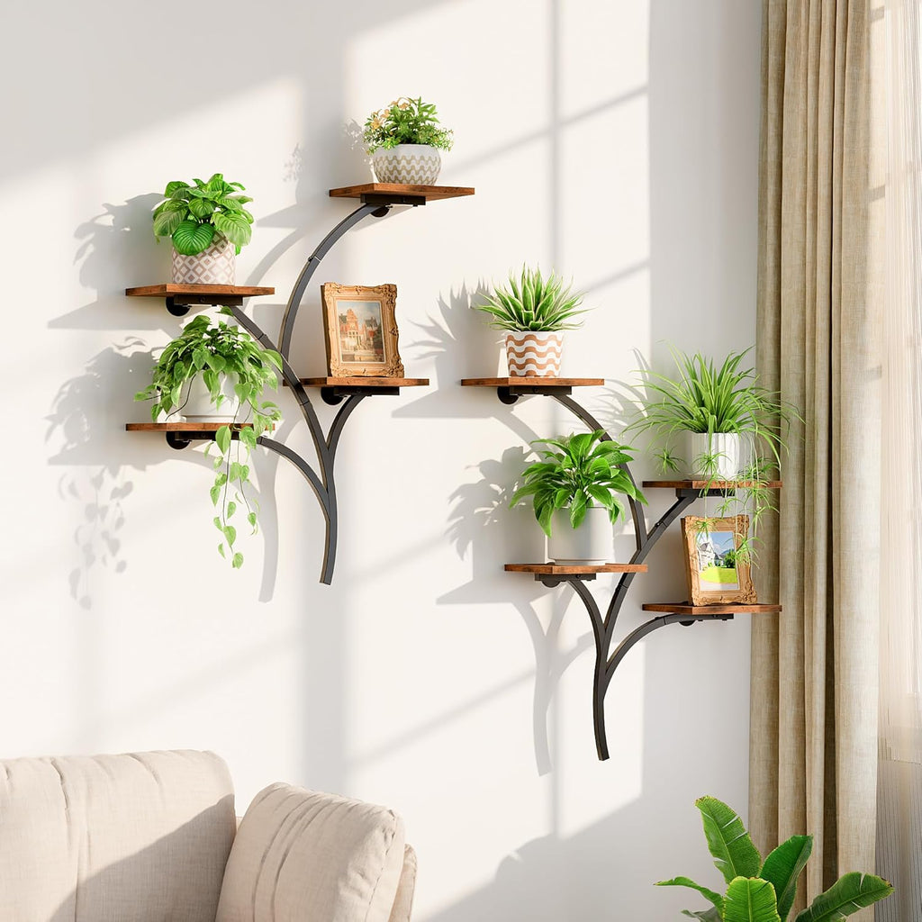 POZILAN Wall Planters for Indoor Plants, Wall Mount Plant Holder, 2 Pack 8 Tiered Wall Mounted Planter Hanging Planters Plant Stand Indoor, Window Plant Shelves for Living Room Patio