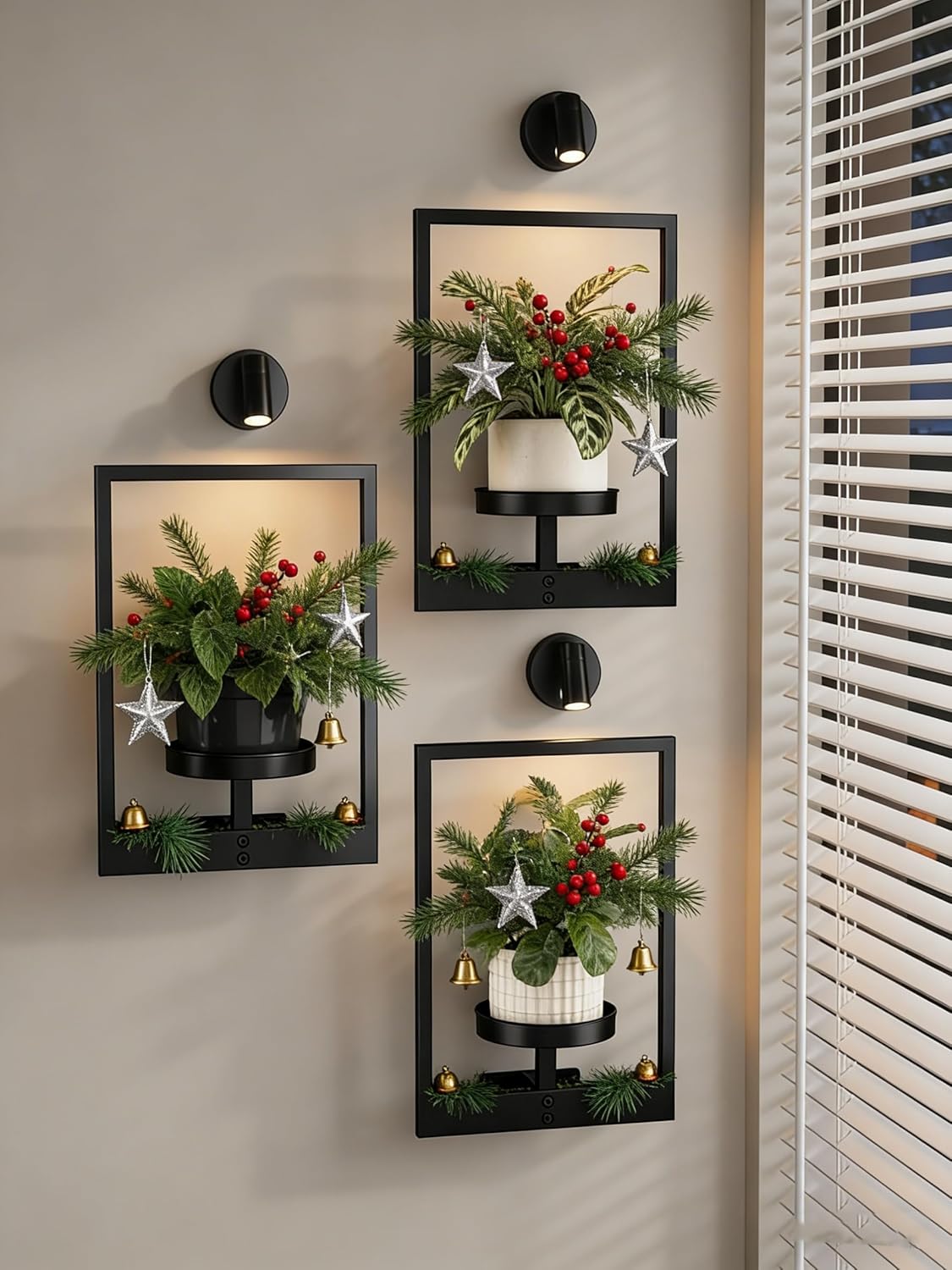 Bamworld Plant Stand with Lights Wall Planters for Indoor Plants Hanging Planter for Indoor Plants Plant Stand Indoor Wall Decor 3 Pack for Living Room Outdoor Entryway（3 spotlights）