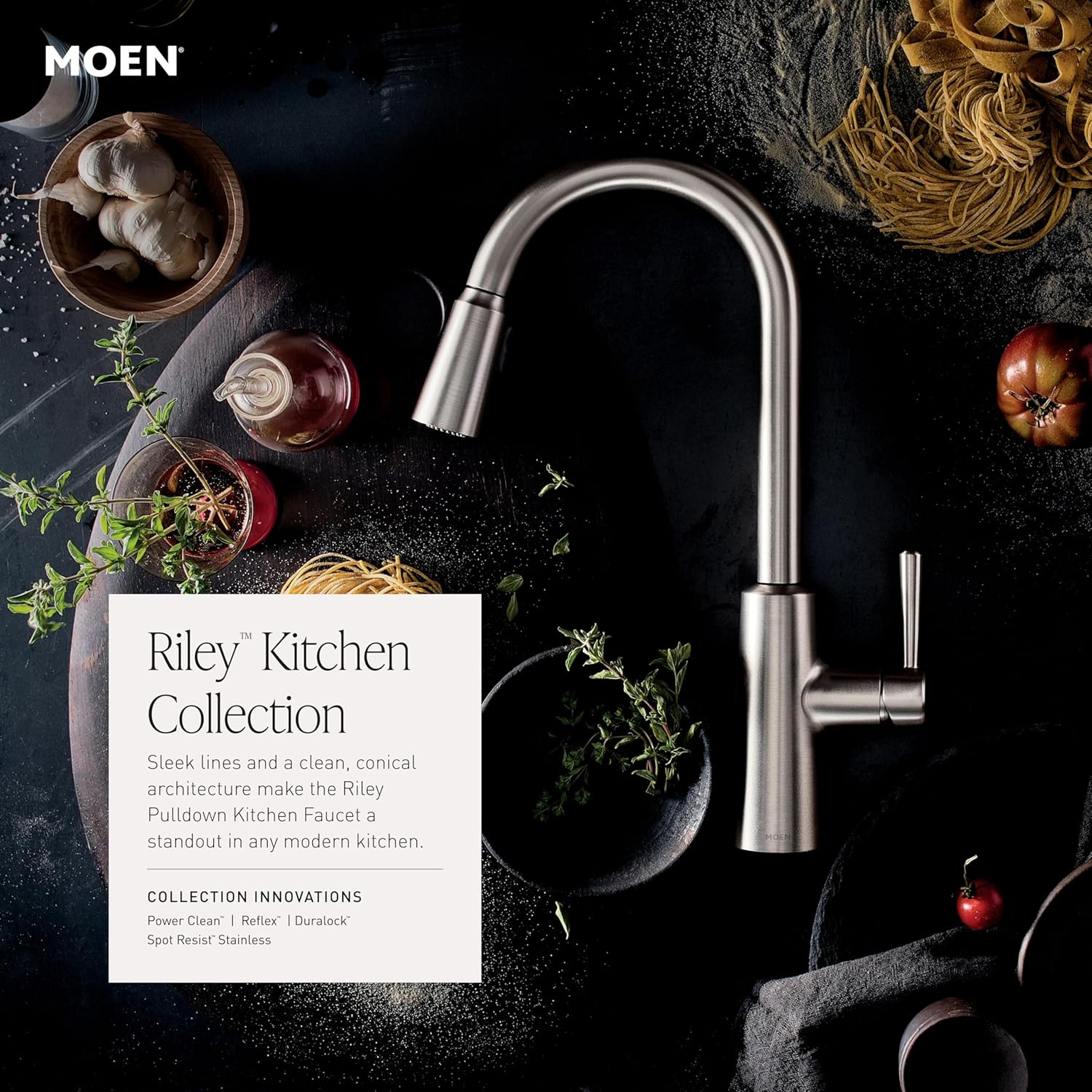 Moen Riley Spot Resist Stainless One-Handle Modern Pulldown Kitchen Faucet Featuring Power Clean and Reflex Docking System for the Spray Head, 7402SRS